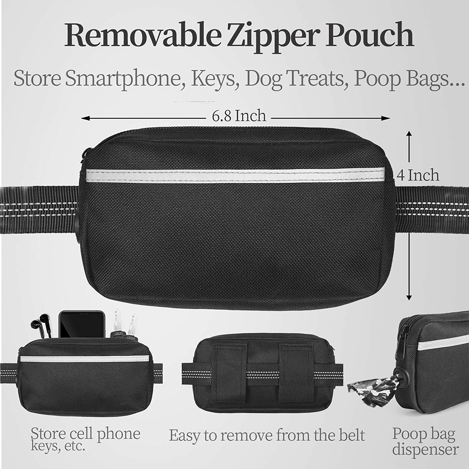 Hands Free Dog Leash with Zipper Pouch, Dual Padded Handles and Durable Bungee for Walking, Jogging and Running Your Dog, Medium (8-25 Lbs) | Large (25-150 Lbs)