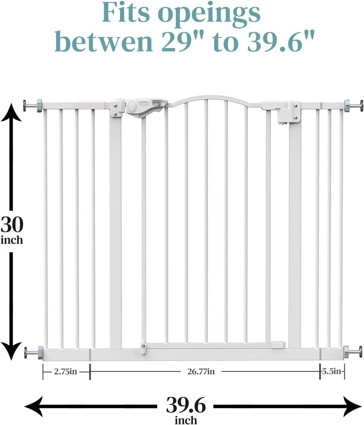 29-39.6" Baby Gate for Pets, Auto Close Both Sides Dog Gate with One-Hand Opening, 30" Tall Safety Gates for Stairs, Hallways, Bedrooms, Wall Pressure Mount No Drill, White